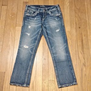 silver jeans suki mid rise capri pants 27 womens 4 cropped stretch denim capris